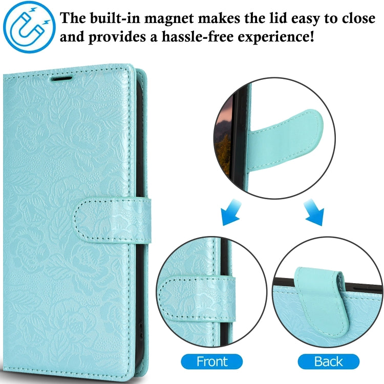 For Samsung Galaxy S25+ 5G Peony Flowers Imprint Leather Phone Case(Sky Blue)