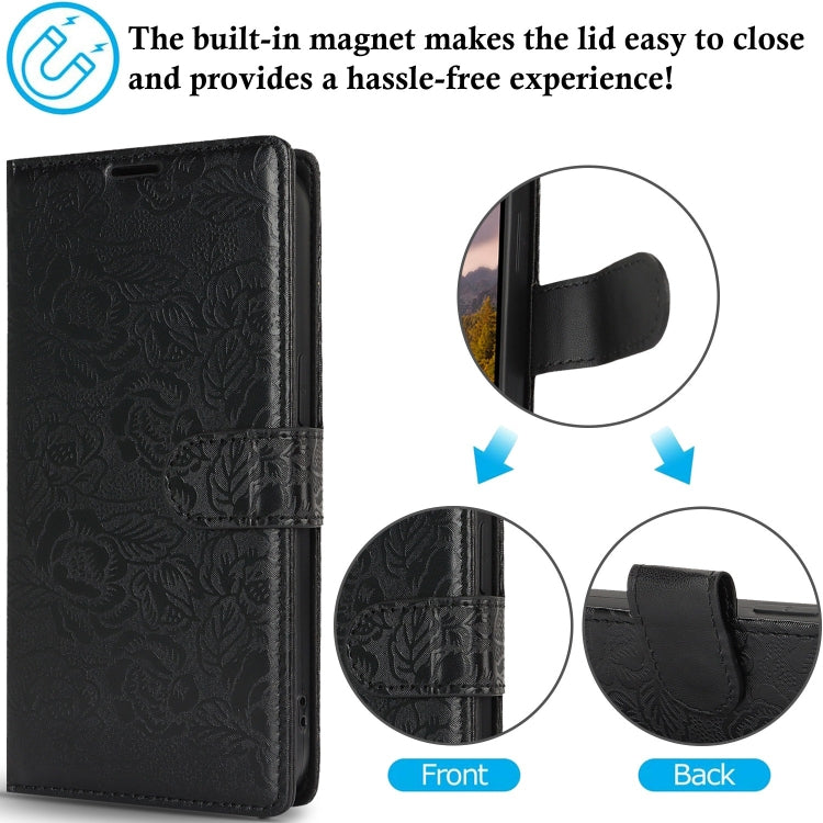 For Samsung Galaxy S25 Ultra 5G Peony Flowers Imprint Leather Phone Case(Black)