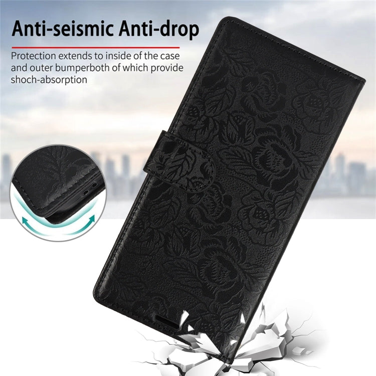 For Samsung Galaxy S25 Ultra 5G Peony Flowers Imprint Leather Phone Case(Black)