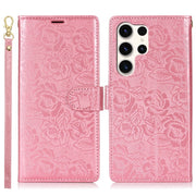 For Samsung Galaxy S25 Ultra 5G Peony Flowers Imprint Leather Phone Case(Pink)