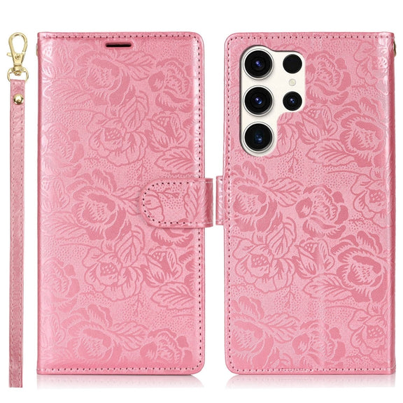 For Samsung Galaxy S25 Ultra 5G Peony Flowers Imprint Leather Phone Case(Pink)