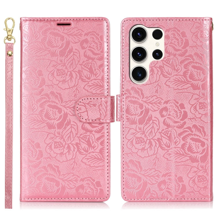 For Samsung Galaxy S25 Ultra 5G Peony Flowers Imprint Leather Phone Case(Pink)