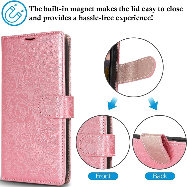 For Samsung Galaxy S25 Ultra 5G Peony Flowers Imprint Leather Phone Case(Pink)