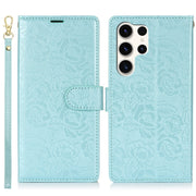 For Samsung Galaxy S25 Ultra 5G Peony Flowers Imprint Leather Phone Case(Sky Blue)