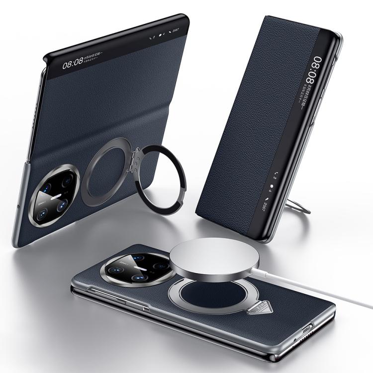 For Huawei Mate X6 SULADA Smart View Window MagSafe Magnetic Holder Leather Phone Case(Blue)