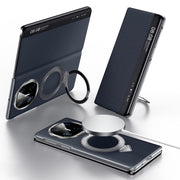 For Huawei Mate X6 SULADA Smart View Window MagSafe Magnetic Holder Leather Phone Case(Blue)