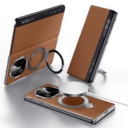 For Huawei Mate X6 SULADA Smart View Window MagSafe Magnetic Holder Leather Phone Case(Brown)