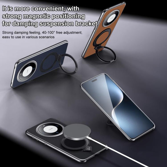For Huawei Mate 60 SULADA Top Grain Leather MagSafe Magnetic Holder Phone Case(Blue)