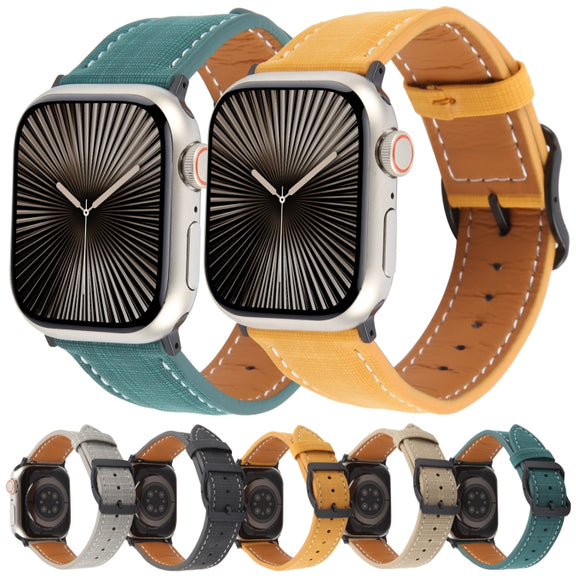 For Apple Watch 46mm / 49mm / 45mm / 44mm Plaid Buckle Microfiber Leather Watch Band(Green)