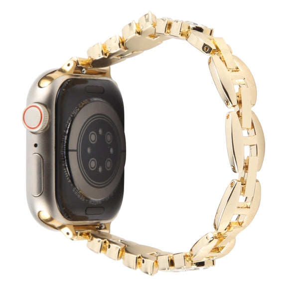 For Apple Watch 46mm / 49mm / 45mm / 44mm Quick Release Leaf Diamond Alloy Slim Watch Band(Gold)