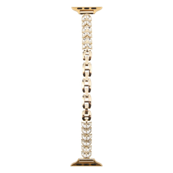 For Apple Watch 46mm / 49mm / 45mm / 44mm Quick Release Leaf Diamond Alloy Slim Watch Band(Gold)