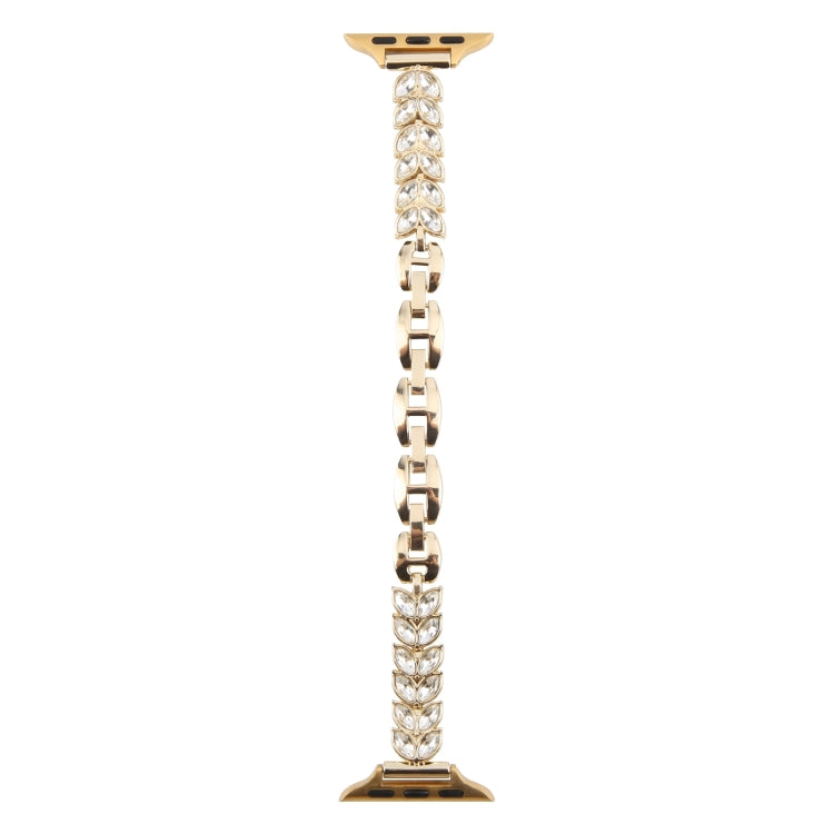 For Apple Watch 46mm / 49mm / 45mm / 44mm Quick Release Leaf Diamond Alloy Slim Watch Band(Gold)