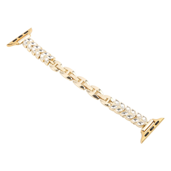For Apple Watch 46mm / 49mm / 45mm / 44mm Quick Release Leaf Diamond Alloy Slim Watch Band(Gold)