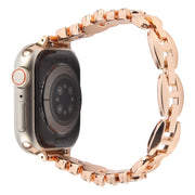 For Apple Watch 46mm / 49mm / 45mm / 44mm Quick Release Leaf Diamond Alloy Slim Watch Band(Rose Gold)