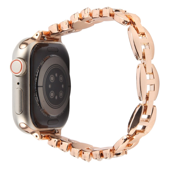 For Apple Watch 46mm / 49mm / 45mm / 44mm Quick Release Leaf Diamond Alloy Slim Watch Band(Rose Gold)