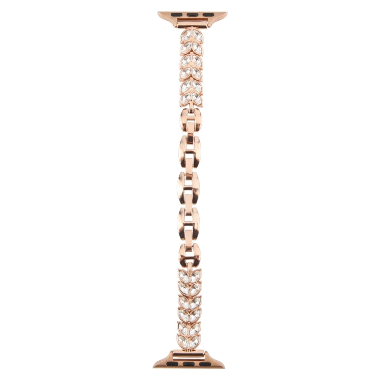 For Apple Watch 46mm / 49mm / 45mm / 44mm Quick Release Leaf Diamond Alloy Slim Watch Band(Rose Gold)