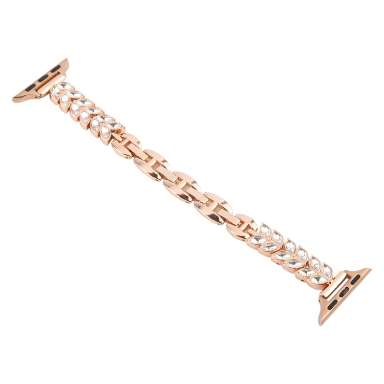 For Apple Watch 46mm / 49mm / 45mm / 44mm Quick Release Leaf Diamond Alloy Slim Watch Band(Rose Gold)