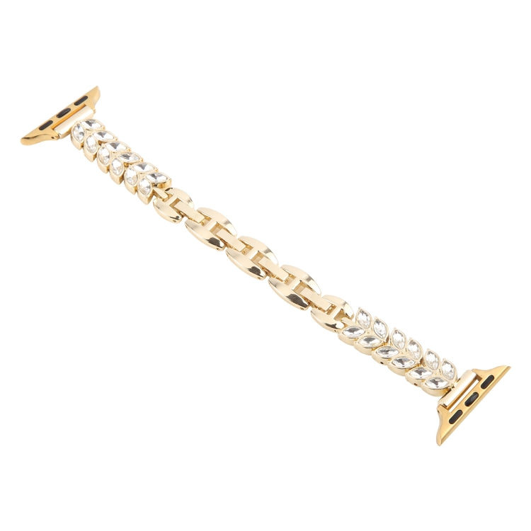 For Apple Watch 42mm / 41mm / 40mm / 38mm Quick Release Leaf Diamond Alloy Slim Watch Band(Gold)