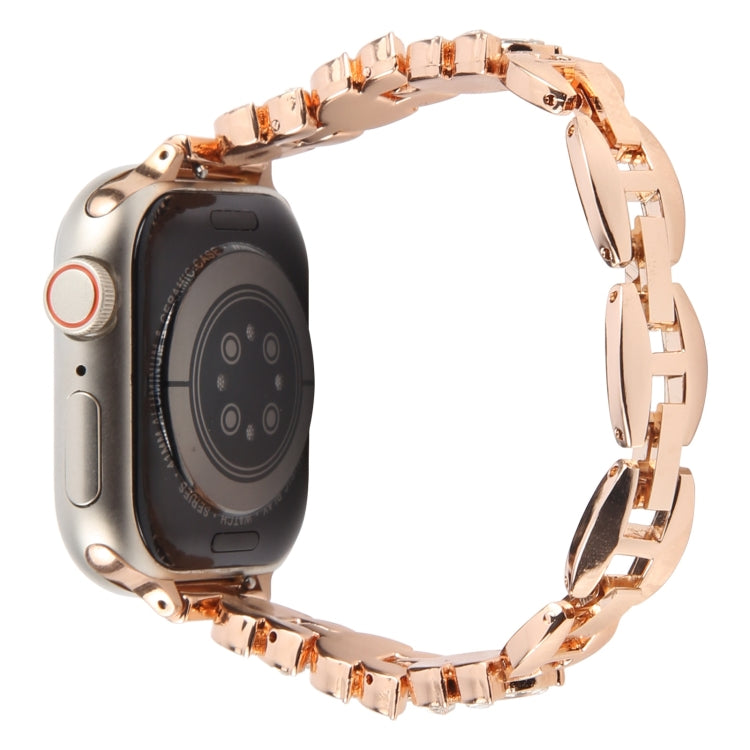 For Apple Watch 42mm / 41mm / 40mm / 38mm Quick Release Leaf Diamond Alloy Slim Watch Band(Rose Gold)