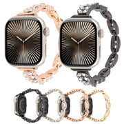 For Apple Watch 42mm / 41mm / 40mm / 38mm Quick Release Leaf Diamond Alloy Slim Watch Band(Gold)