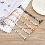 For Apple Watch 42mm / 41mm / 40mm / 38mm Quick Release Leaf Diamond Alloy Slim Watch Band(Rose Gold)