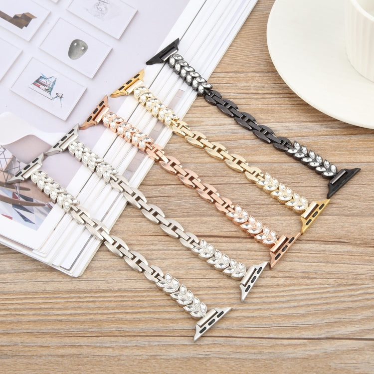 For Apple Watch 42mm / 41mm / 40mm / 38mm Quick Release Leaf Diamond Alloy Slim Watch Band(Gold)