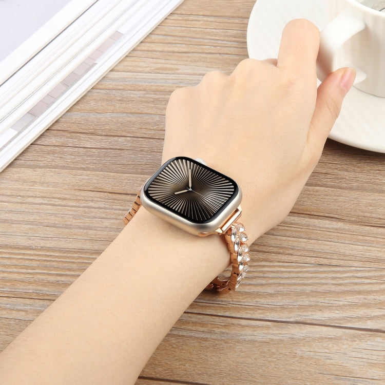 For Apple Watch 42mm / 41mm / 40mm / 38mm Quick Release Leaf Diamond Alloy Slim Watch Band(Gold)