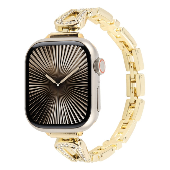 For Apple Watch 42mm / 41mm / 40mm / 38mm Quick Release U-Shaped Diamond Alloy Slim Watch Band(Gold)