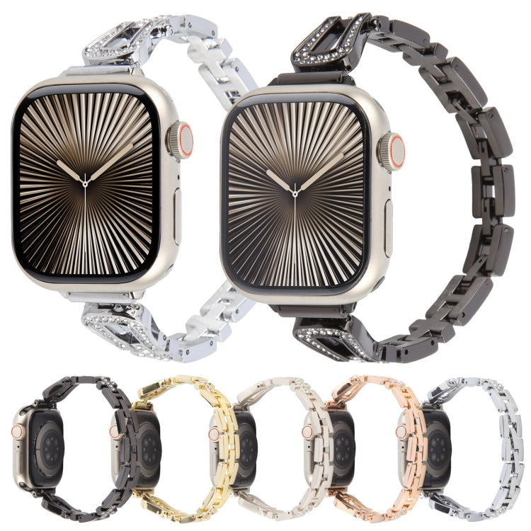 For Apple Watch 46mm / 49mm / 45mm / 44mm Quick Release U-Shaped Diamond Alloy Slim Watch Band(Silver)