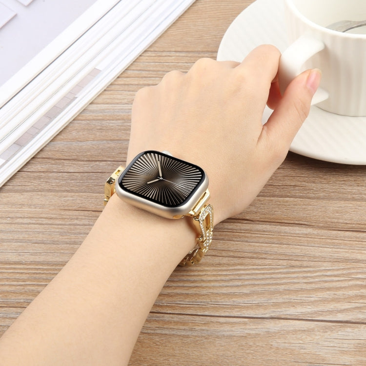 For Apple Watch 46mm / 49mm / 45mm / 44mm Quick Release U-Shaped Diamond Alloy Slim Watch Band(Silver)