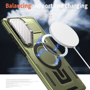 For Samsung Galaxy S25 5G Shield Frame Holder MagSafe Phone Case(Olive Green)