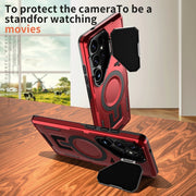 For Samsung Galaxy S25 5G Shield Frame Holder MagSafe Phone Case(Red)