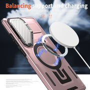 For Samsung Galaxy S25 5G Shield Frame Holder MagSafe Phone Case(Rose Gold)