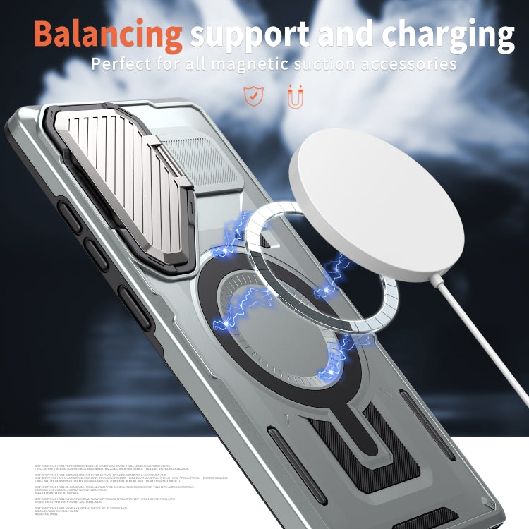 For Samsung Galaxy S25 5G Shield Frame Holder MagSafe Phone Case(Grey)