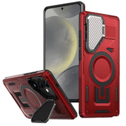 For Samsung Galaxy S25+ 5G Shield Frame Holder MagSafe Phone Case(Red)