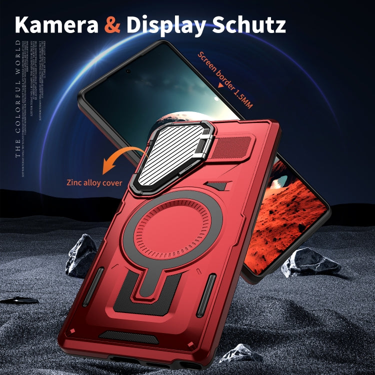 For Samsung Galaxy S25+ 5G Shield Frame Holder MagSafe Phone Case(Red)