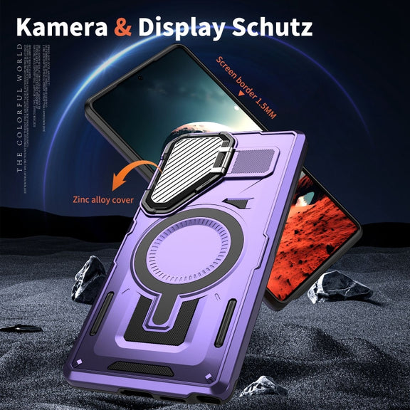 For Samsung Galaxy S25 Ultra 5G Shield Frame Holder MagSafe Phone Case(Purple)