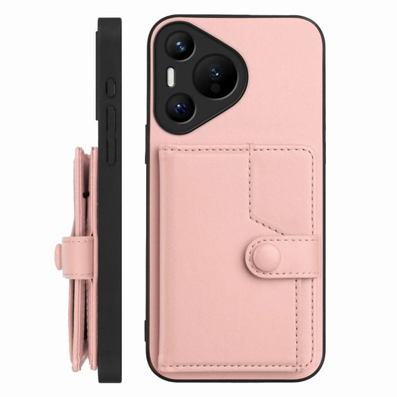 For Huawei Pura 70 Button Card Bag RFID Anti-theft Phone Case(Pink)