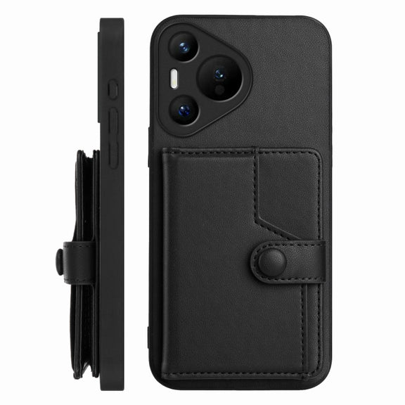 For Huawei Pura 70 Button Card Bag RFID Anti-theft Phone Case(Black)