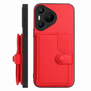 For Huawei Pura 70 Button Card Bag RFID Anti-theft Phone Case(Red)