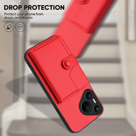 For Huawei Pura 70 Button Card Bag RFID Anti-theft Phone Case(Red)