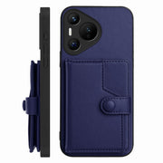 For Huawei Pura 70 Button Card Bag RFID Anti-theft Phone Case(Blue)