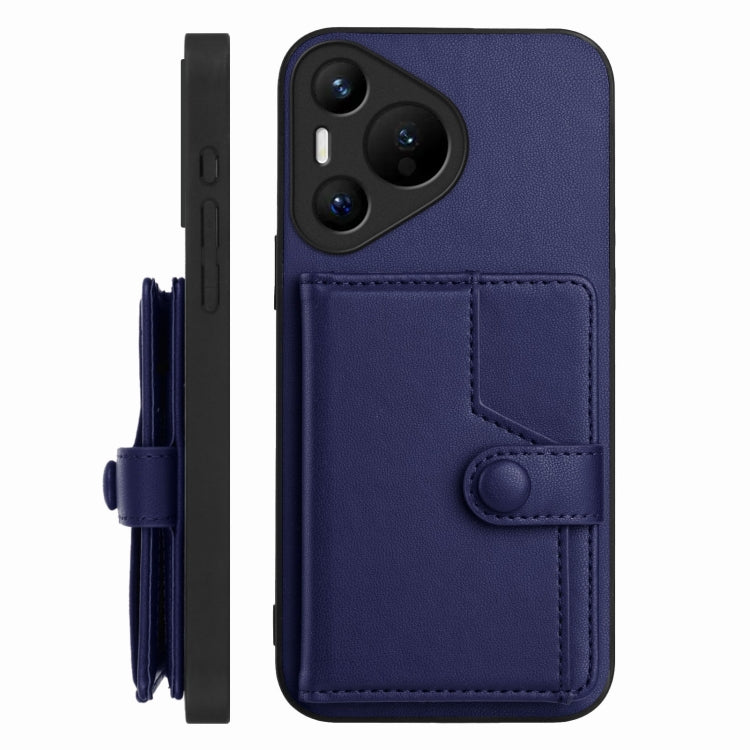 For Huawei Pura 70 Button Card Bag RFID Anti-theft Phone Case(Blue)