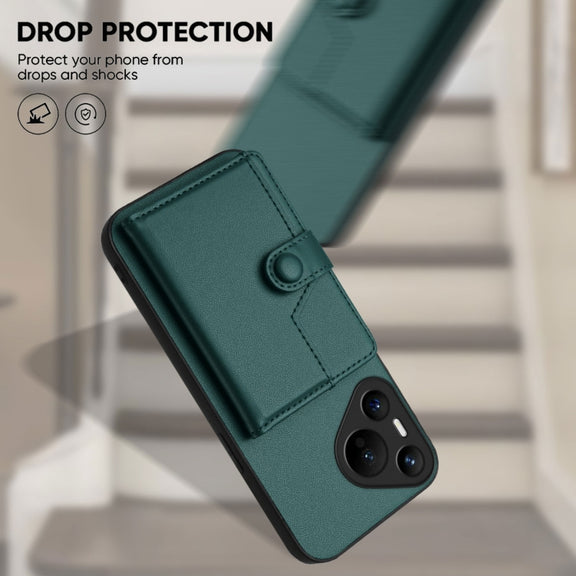For Huawei Pura 70 Button Card Bag RFID Anti-theft Phone Case(Green)