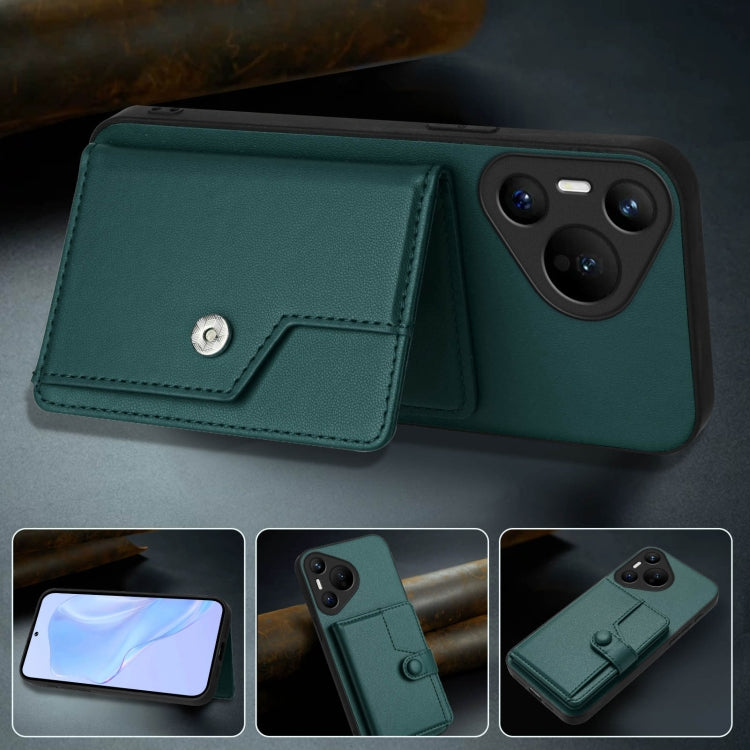 For Huawei Pura 70 Button Card Bag RFID Anti-theft Phone Case(Green)