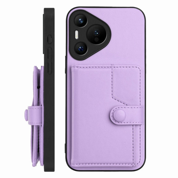 For Huawei Pura 70 Button Card Bag RFID Anti-theft Phone Case(Purple)