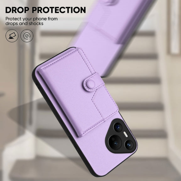 For Huawei Pura 70 Button Card Bag RFID Anti-theft Phone Case(Purple)