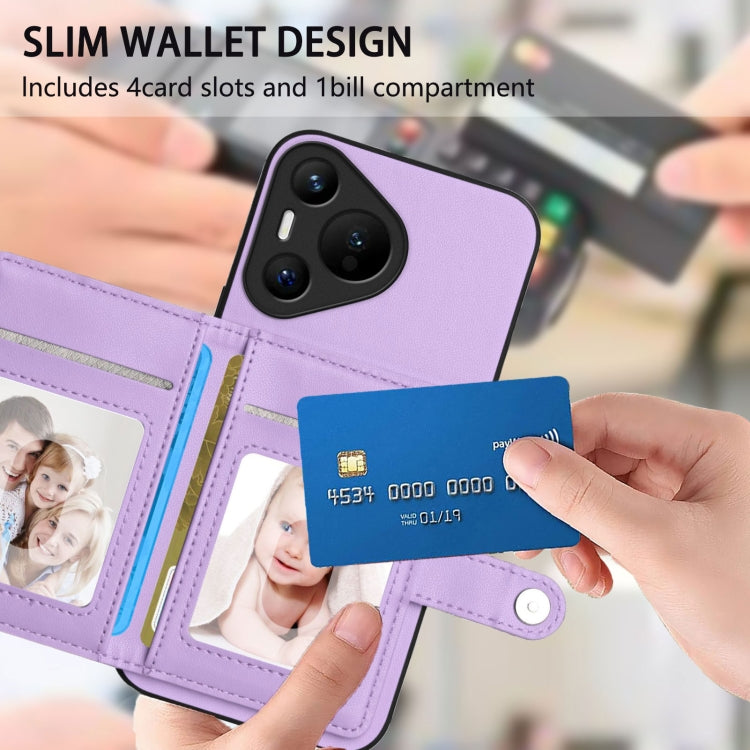 For Huawei Pura 70 Button Card Bag RFID Anti-theft Phone Case(Purple)