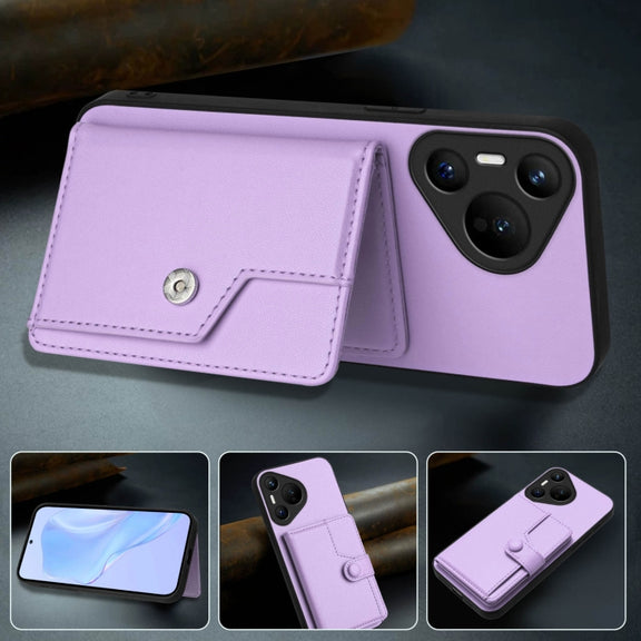 For Huawei Pura 70 Button Card Bag RFID Anti-theft Phone Case(Purple)