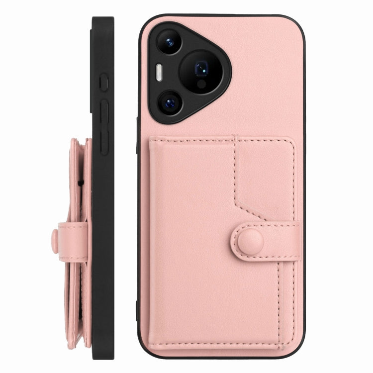 For Huawei Pura 70 Pro Button Card Bag RFID Anti-theft Phone Case(Pink)